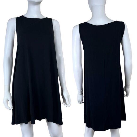 Eileen Fisher Women Size M Petite Black Jersey Knit Tank Pullover Shift Dress - Picture 1 of 15